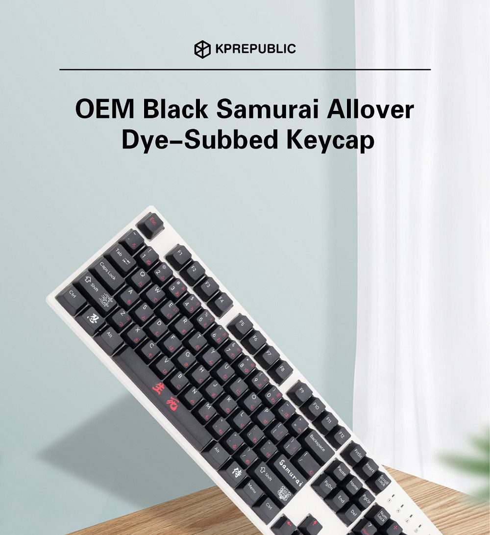 OEM Black Samurai Dye Sub Keycap Set thick PBT for keyboard gh60 poker 87 tkl 104 ansi xd64 bm60 xd68 bm65 bm68 bm80