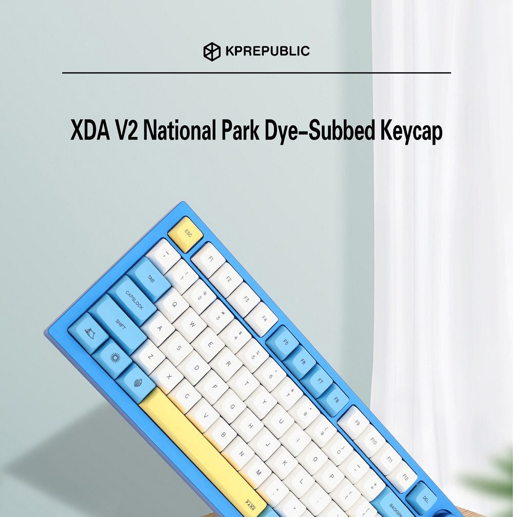 XDA V2 National Park Dye Sub Keycap Set thick PBT for keyboard gh60 poker 87 tkl 104 ansi xd64 bm60 xd68 bm65 bm68 White Blue