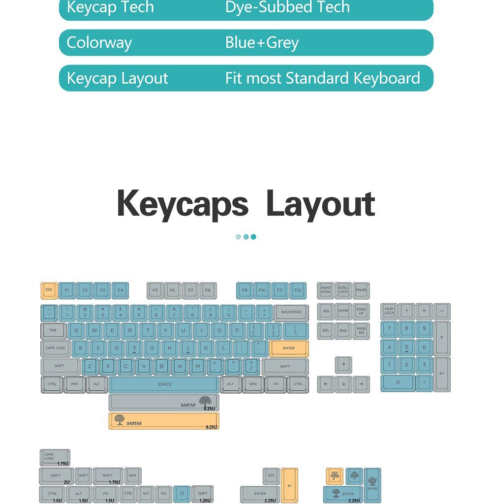 XDA V2 Banyan Dye Sub Keycap Set thick PBT for keyboard gh60 poker 87 tkl 104 ansi xd64 bm60 xd68 xd84 xd96 Blue Grey