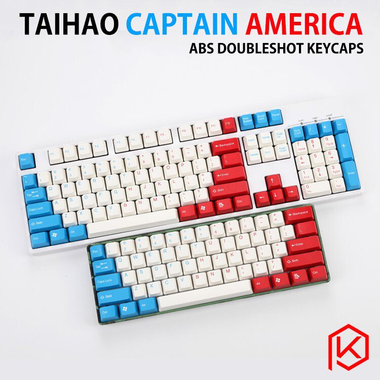 taihao abs double shot keycaps for diy gaming mechanical keyboard color of Captain America red blue white