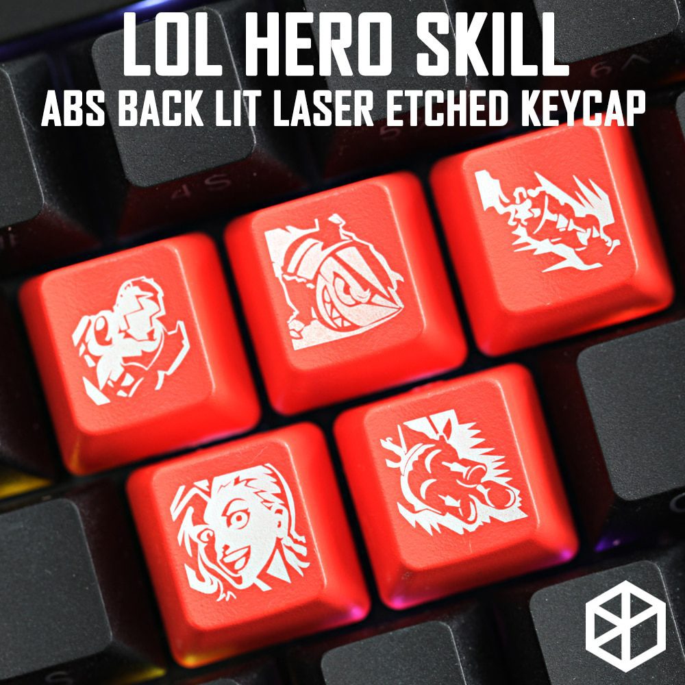 Novelty Shine Through Keycaps ABS Etched, Shine-Through lol black red r2 hero skill Kassadin Rumble Gragas Ophela