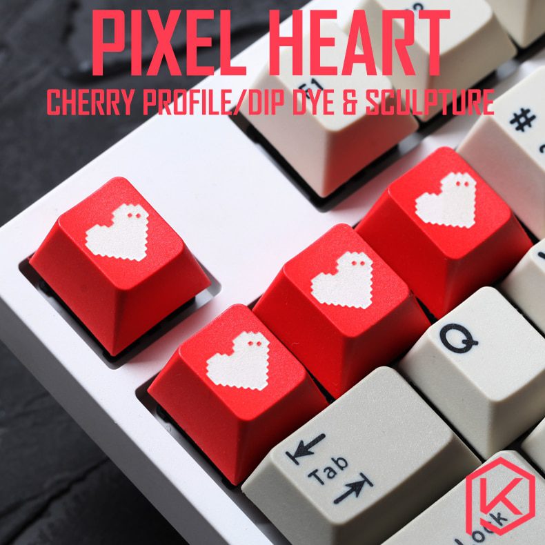 Novelty cherry profile dip dye sculpture pbt keycap for mechanical keyboard laser etched legend pixel heart enter black red blue