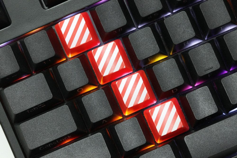 Novelty Shine Through Keycaps ABS Etched black red custom mechanical keyboards arrow key wasd r1 r 2 r3 r4 stripe cross grain