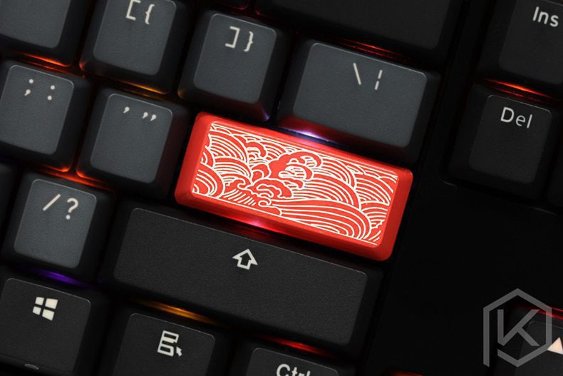 Novelty Shine Through Keycaps ABS Etched, Shine-Through Japanese wave black red for custom mechanical keyboard enter  2.25u