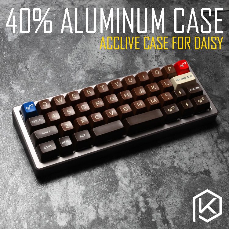 Anodized Aluminium flat case with metal feet for custom mechanical keyboard black siver grey colorway for daisy 40% mini