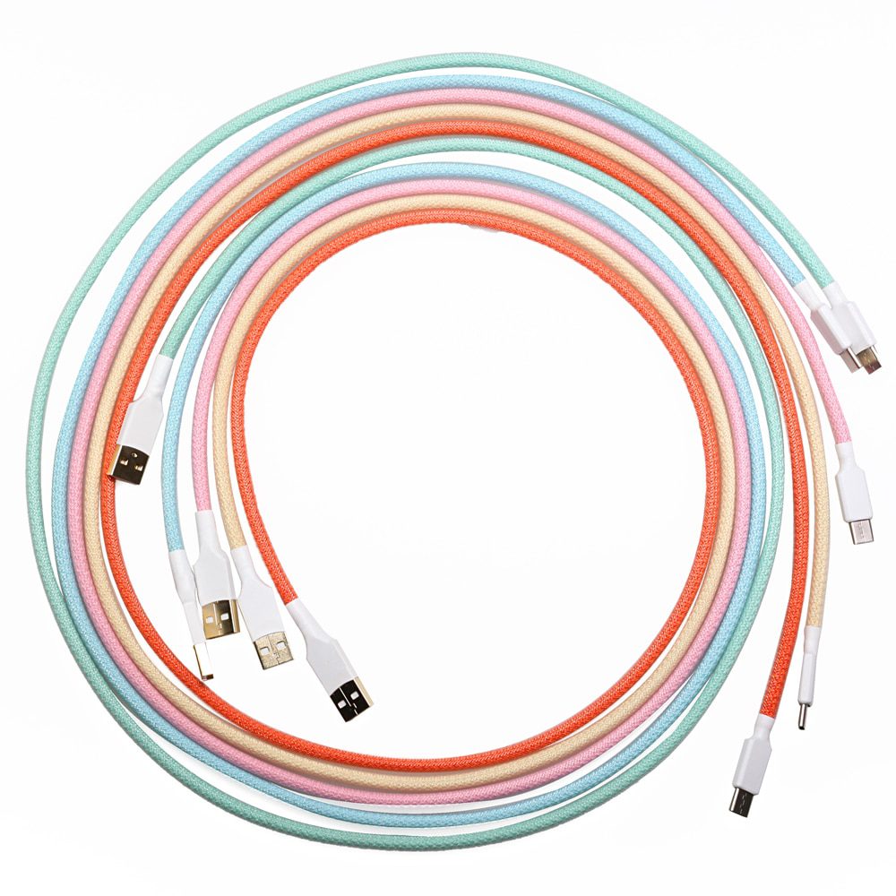 Colored sleeved Nylon USB C Cable type c USB port Gold-plated connectors 1.2m length 6 colors blue pink purple orange beige cyan