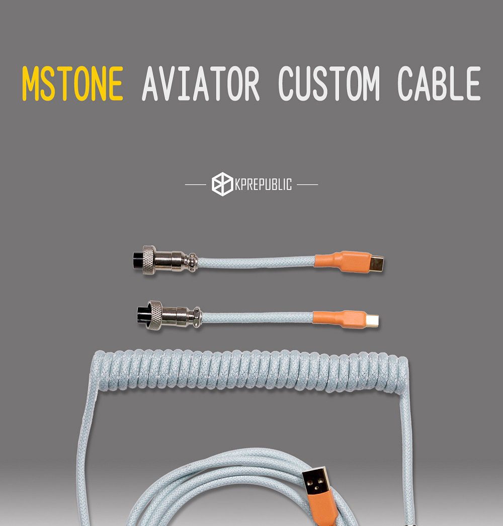 mStone Space Cable Aviator Custom usb c port mini port coiled Cable wire for Mechanical Keyboard USB cable type c USB Light Blue