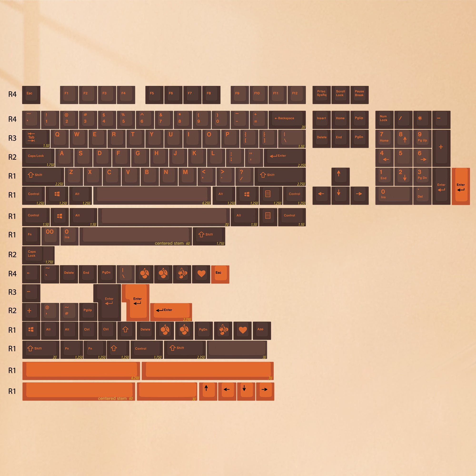 EPBT Enjoypbt Cherry Profile ABS Doubleshot Dolch Orange Keycaps Set For Cherry MX Mechanical Keyboard